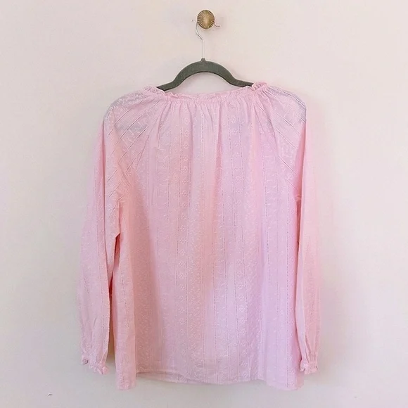 NWOT Talbots Embroidered feminine floral detail top ruched v-neck pink size L - Picture 3 of 5
